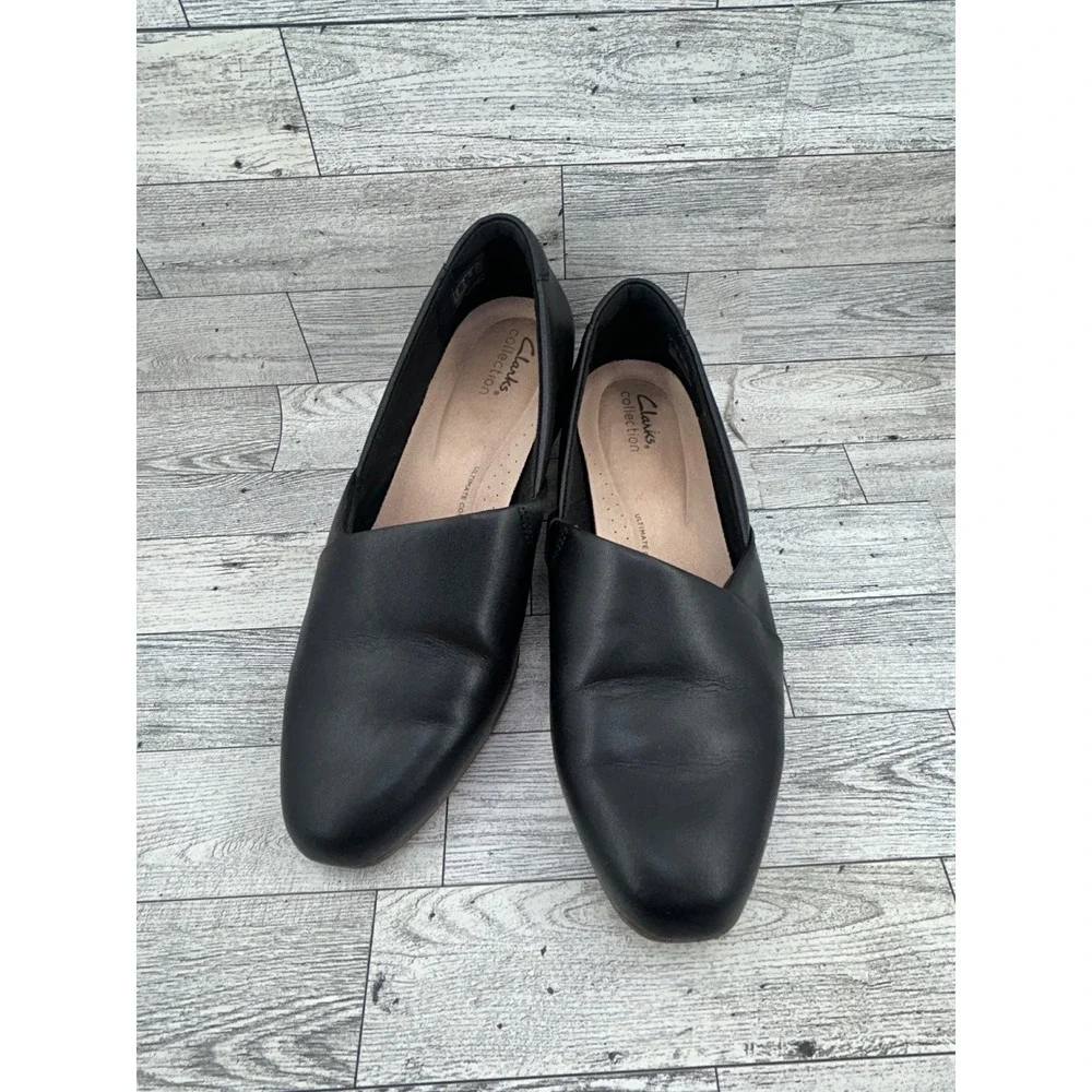 Clarks Collection Black Leather Ultimate Comfort Loafers Flats Women Sz 9W